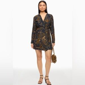 FARM Rio Navy and Gold Botanical Mini Wrap Dress